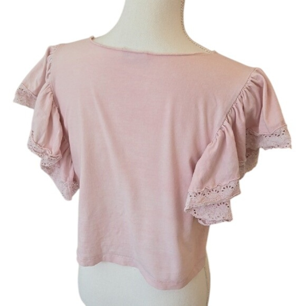 Love Shack Fancy Top XS Blush Pink Eyelet Short Sleeve Scoop Neck Soft Girl Boho - Picture 2 of 5